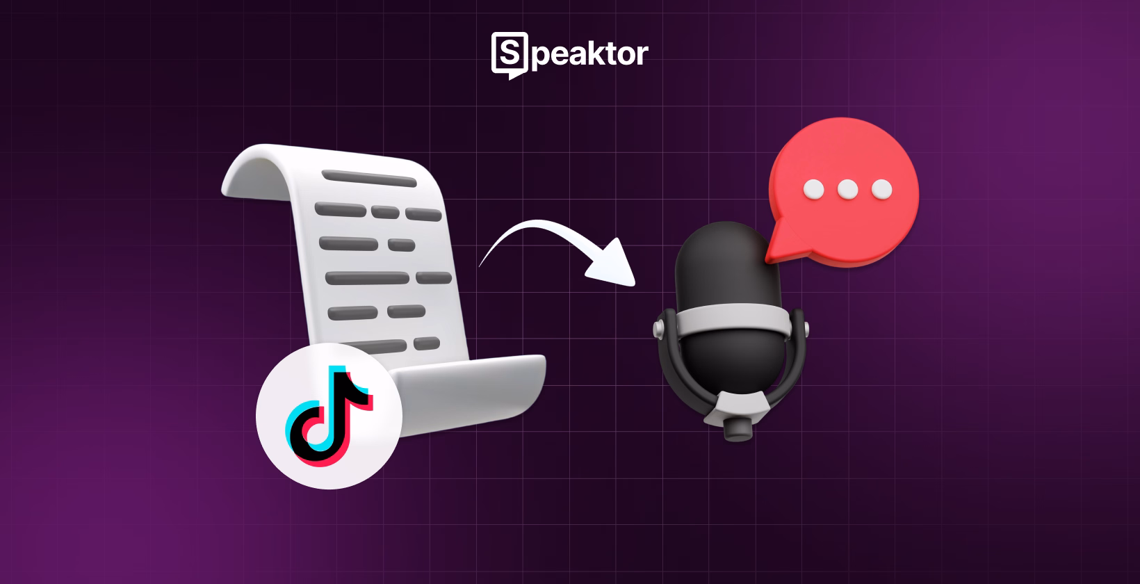 TikTok tekstas į kalbą konversija su Speaktor logotipu.
