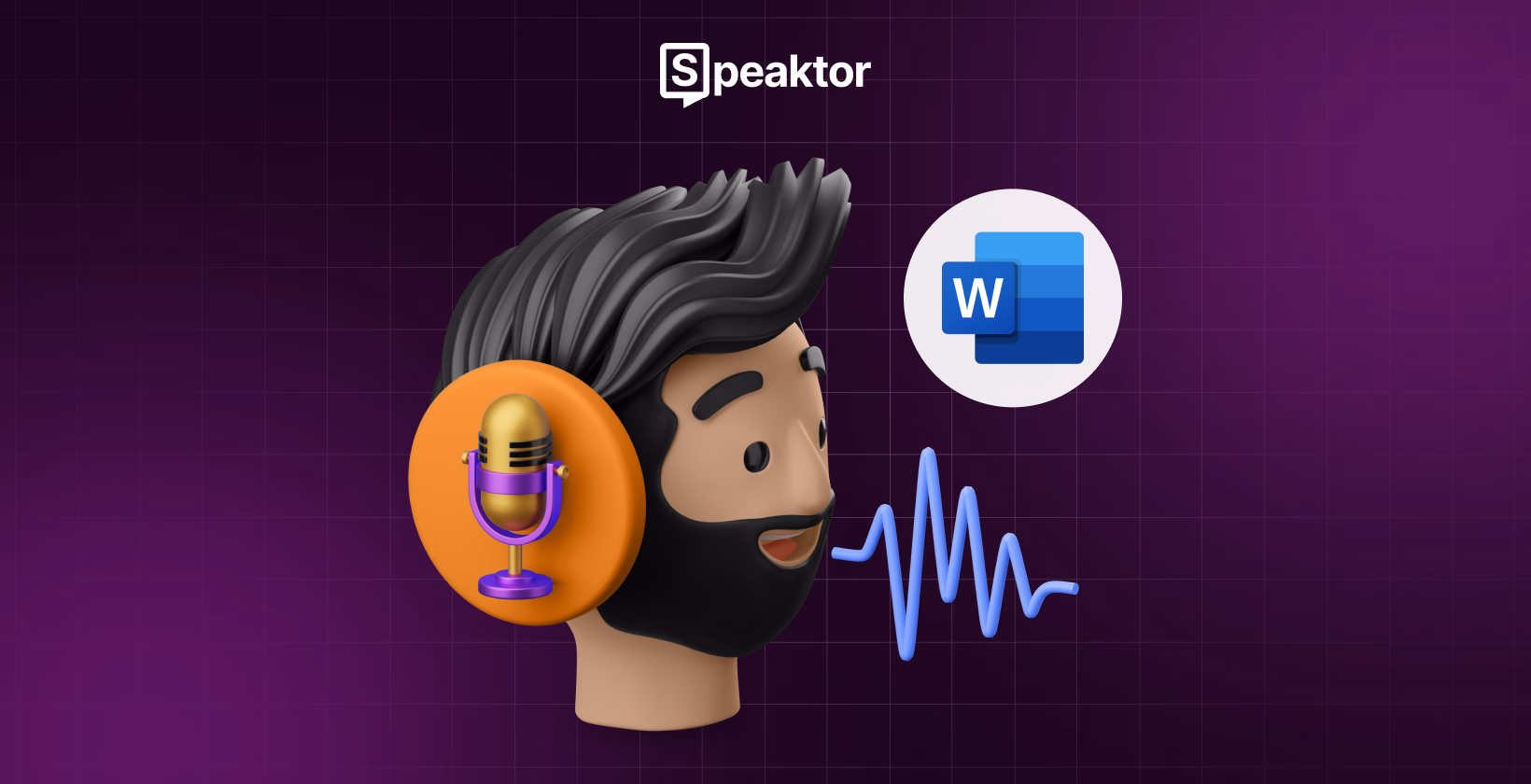 3D-illustratie van een persoon die Speaktor gebruikt voor de functie microsoft word voorlezen.