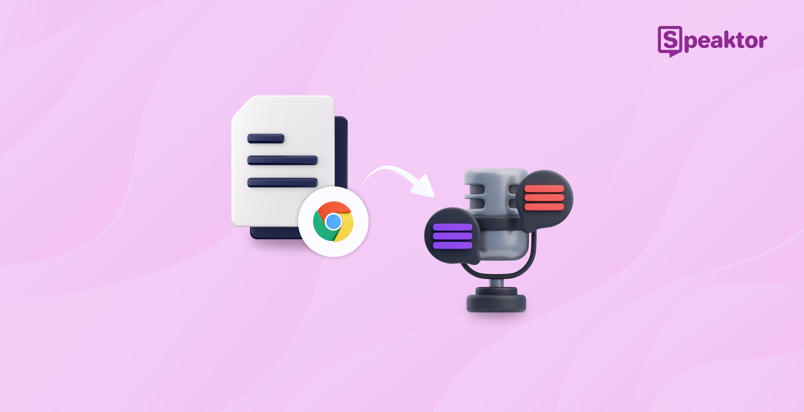 Document to audio workflow showing Chrome logo and conversion process with audio output indicators.