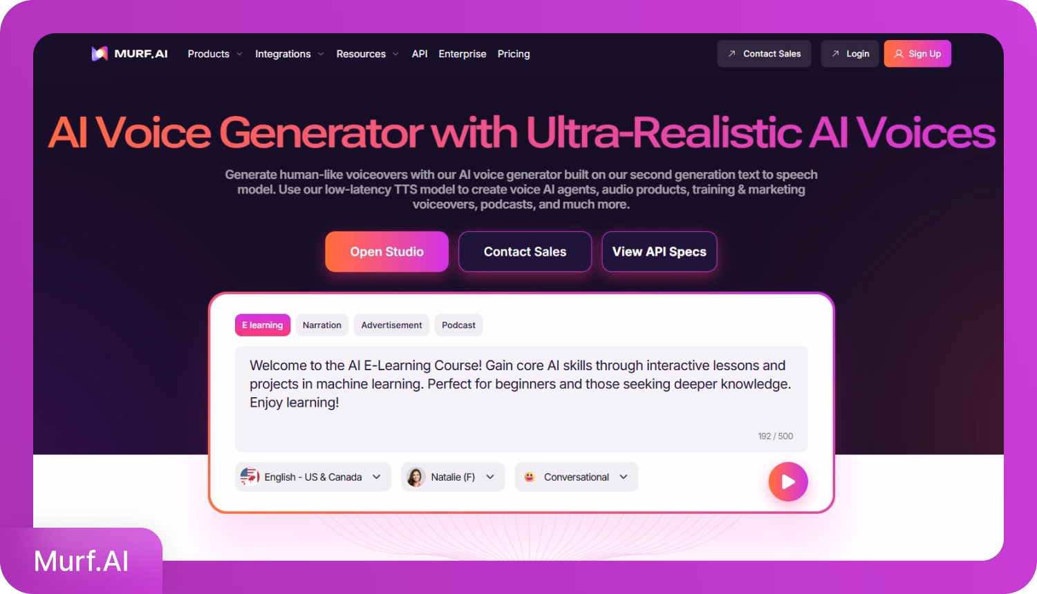L'interfaccia di Murf AI che mostra il generatore di voci AI per creare voci AI ultra-realistiche.