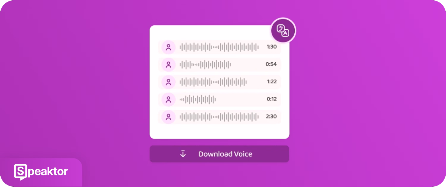 Speaktor audiobestand download-interface met geluidsgolven en tijdsduur.