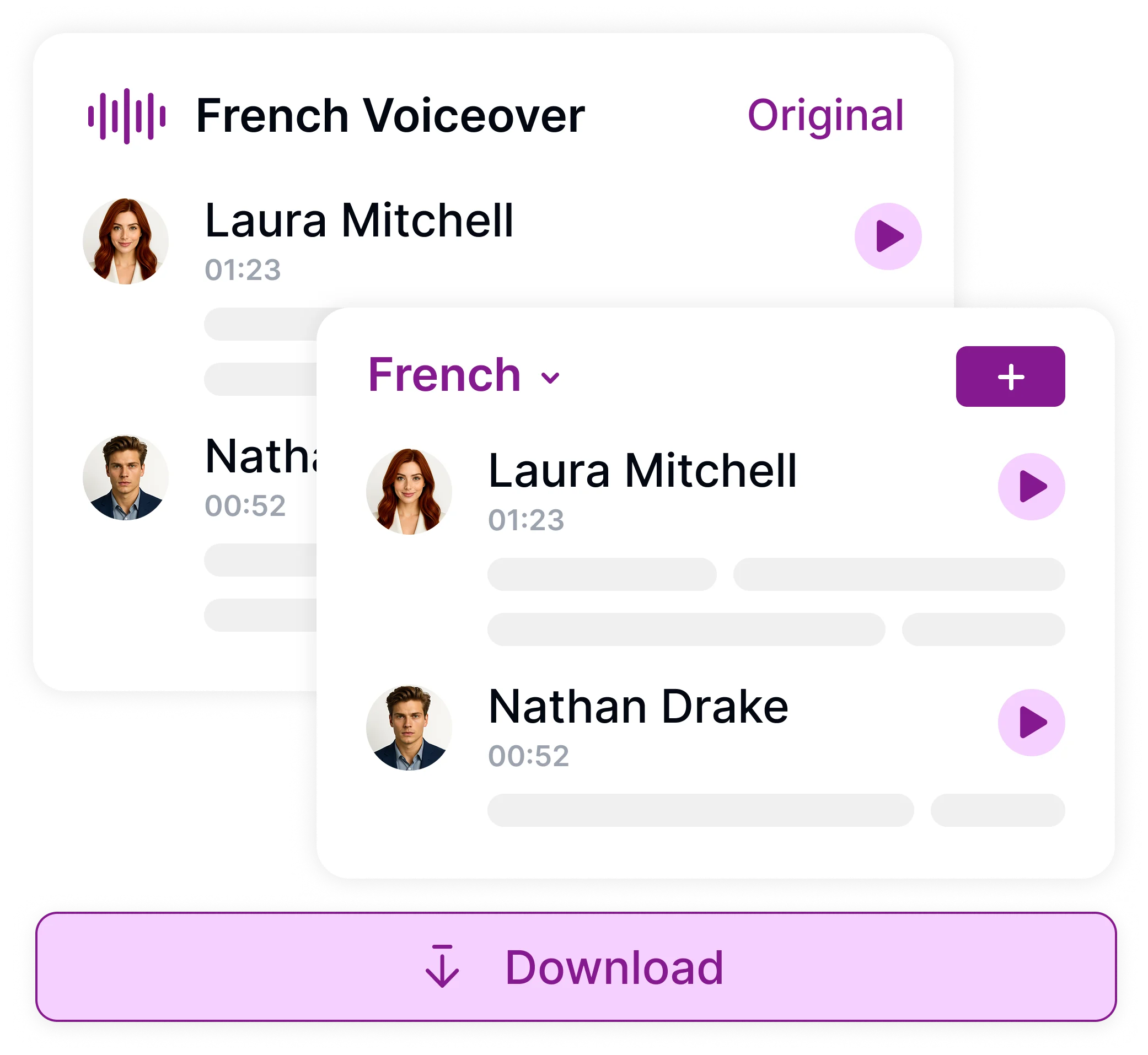 Traduisez ou téléchargez, en proposant des options de traduction et de téléchargement audio.