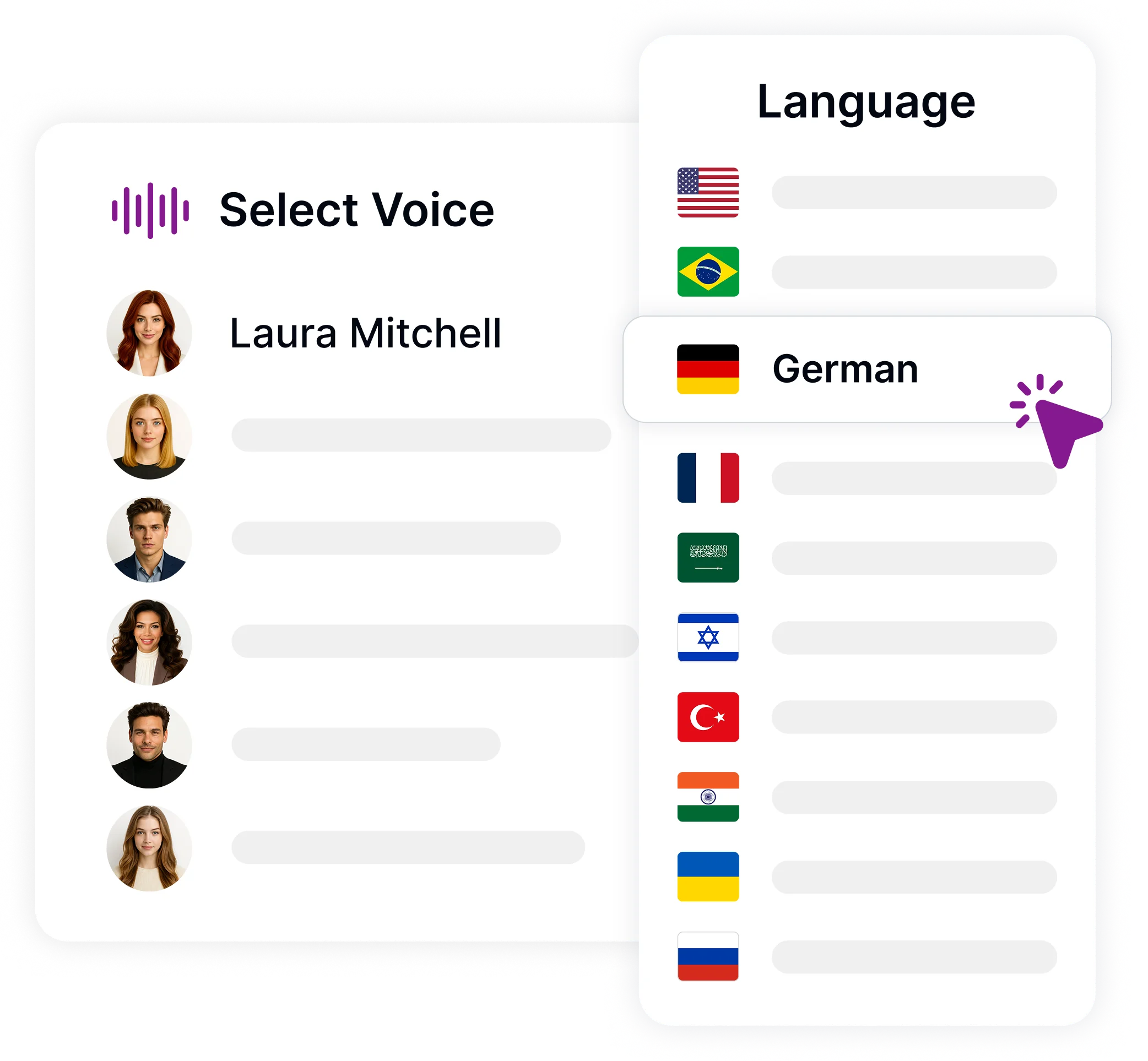 Farklı anlatıcılar seçmek için seçenekler içeren sesinizi seçin.