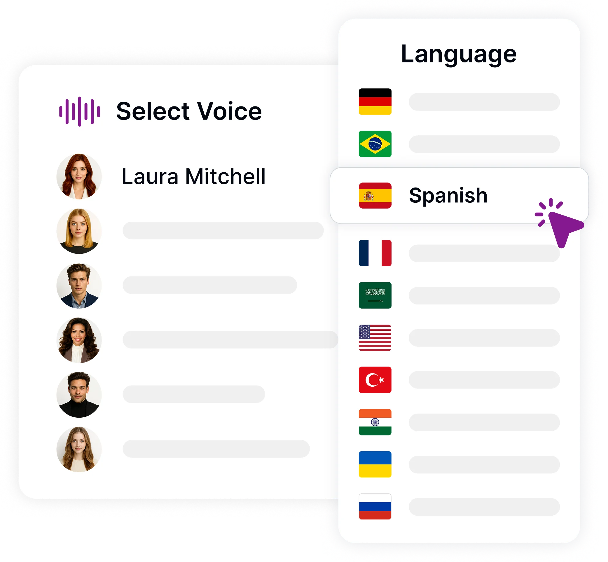 Vyberte si svůj hlas s možnostmi pro výběr různých vypravěčů.