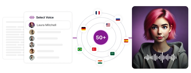 Image depicting Speaktor's multilingual voice selection, showcasing various language and accent options.