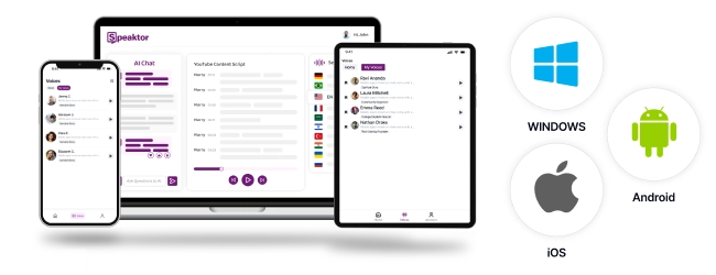 Image depicting Speaktor's support for multiple platforms, demonstrating compatibility with different devices.